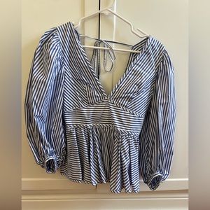 Blue and white Staud blouse